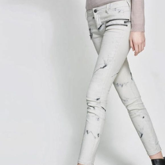 ZARA: MARBLE EFFECT PRINT WAXED PANTS SLIM JEANS - Picture 4 of 13